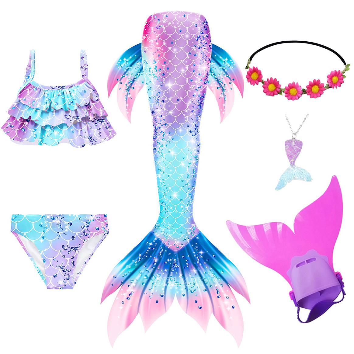 Flippers Swimming - 6 stks/set Ariel Meisjes Zwemmen Zeemeerminstaart